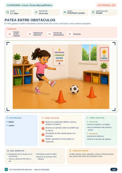 Ficha de coordinación óculo-pédica: patea entre obstáculos