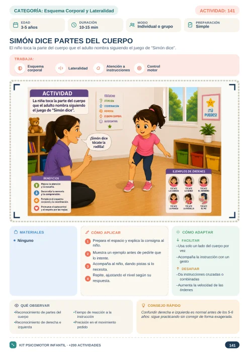 Ficha de esquema corporal: Simón dice partes del cuerpo