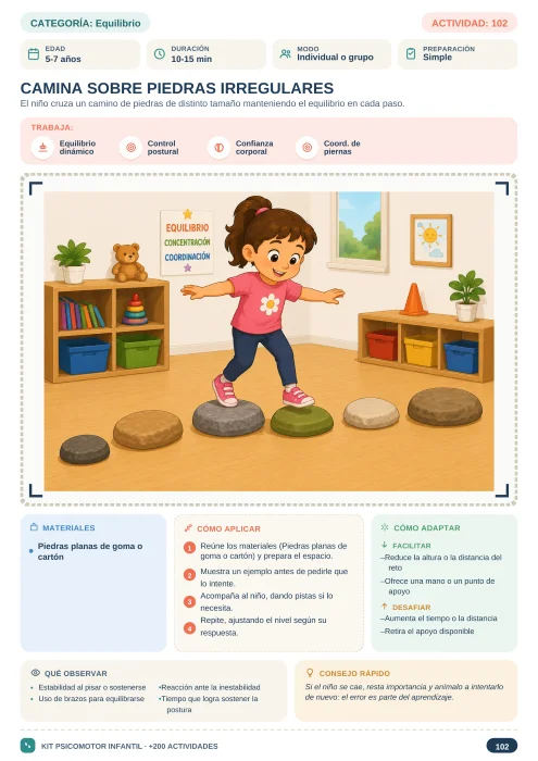 Ficha de equilibrio: camina sobre piedras irregulares