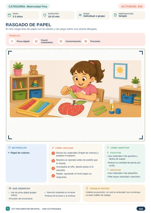 Ficha de motricidad fina: rasgado de papel