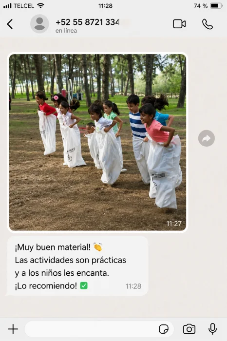 Testimonio por WhatsApp: muy buen material, actividades prácticas que a los niños les encantan