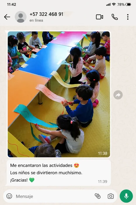 Testimonio por WhatsApp: le encantaron las actividades y los niños se divirtieron muchísimo