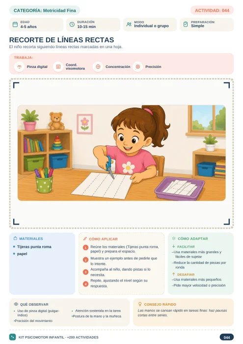 Ficha de motricidad fina: recorte de líneas rectas