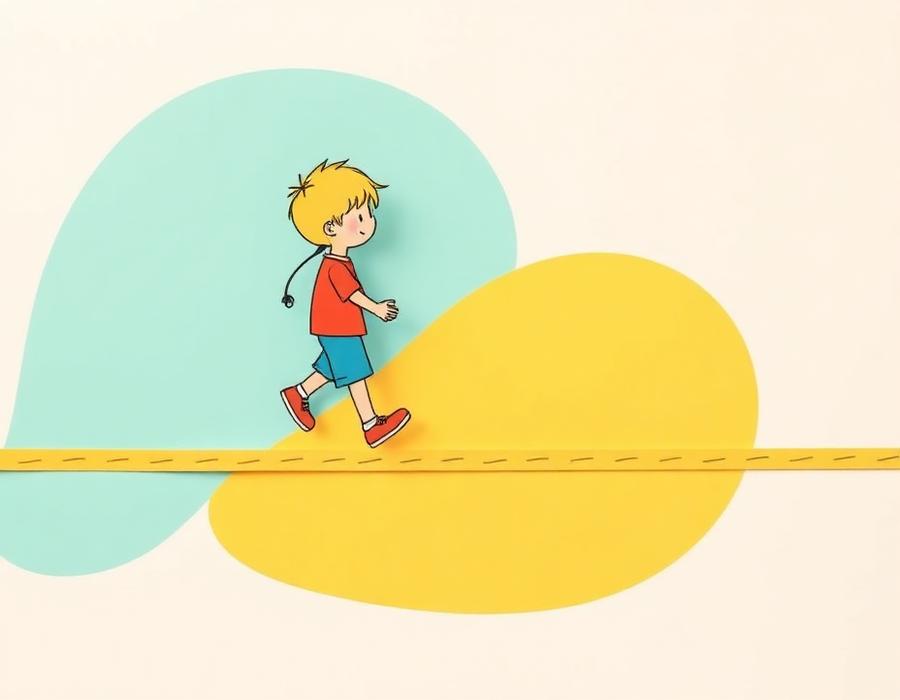 Ficha de actividad de equilibrio: niño caminando sobre una línea