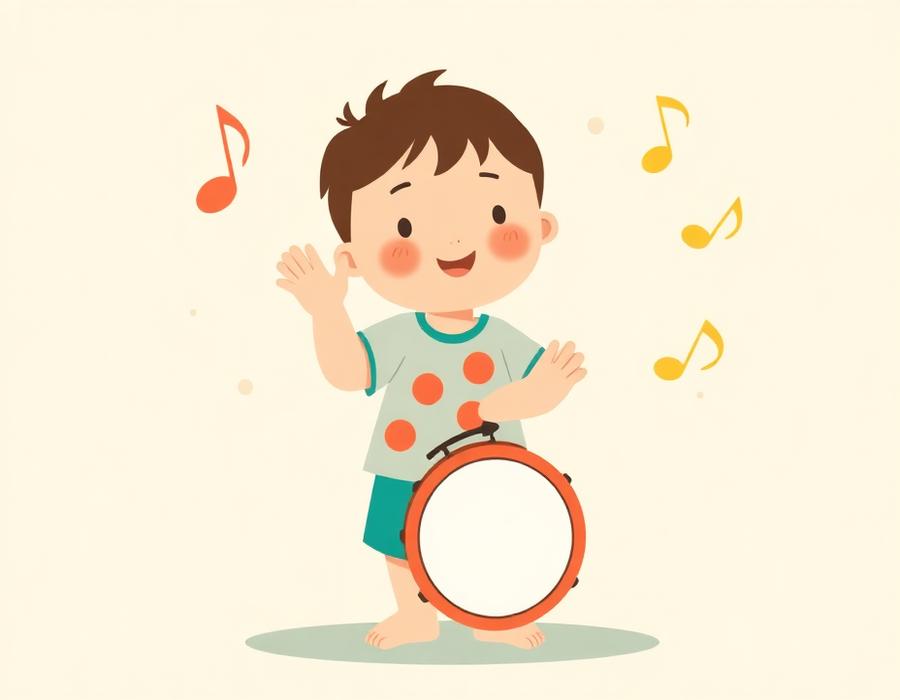 Ilustración de niño siguiendo un ritmo con un pequeño tambor